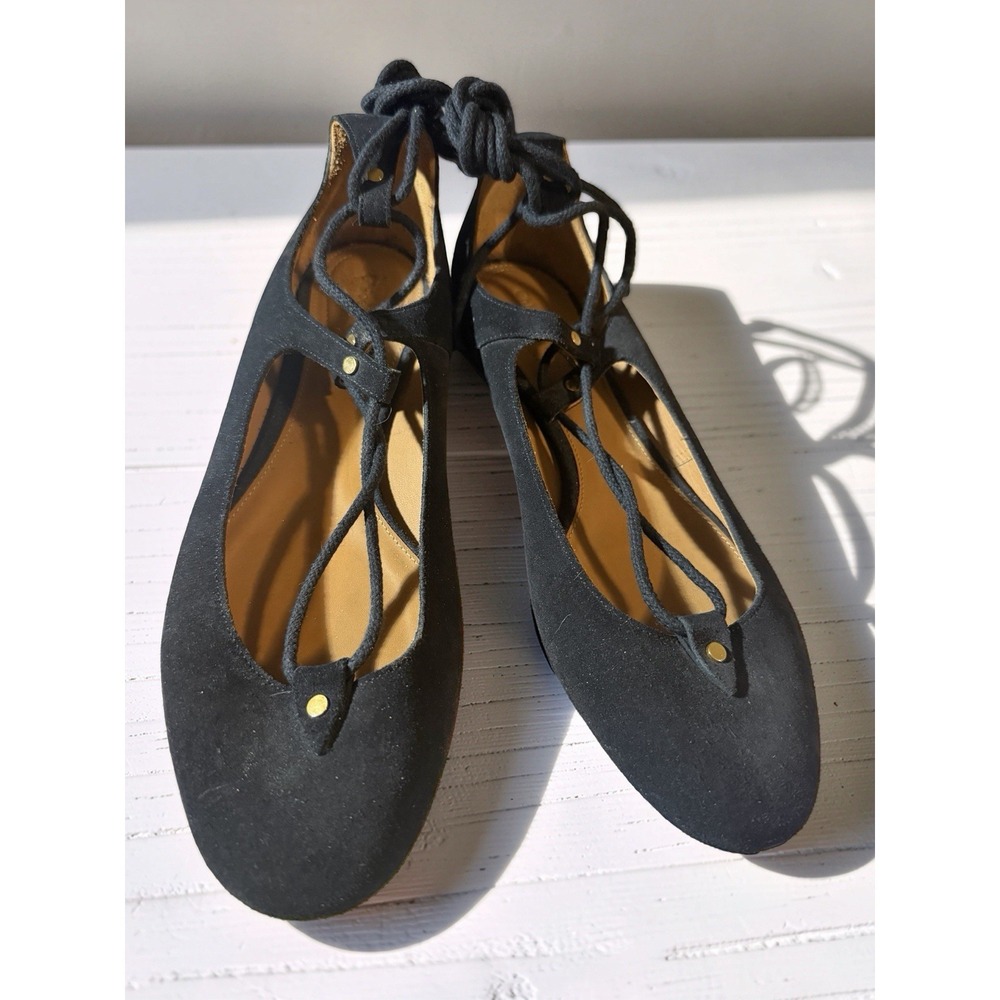 Chloe Foster Lace Up Ballet Flats Black Suede Size 40.5 US 9.5 EUC